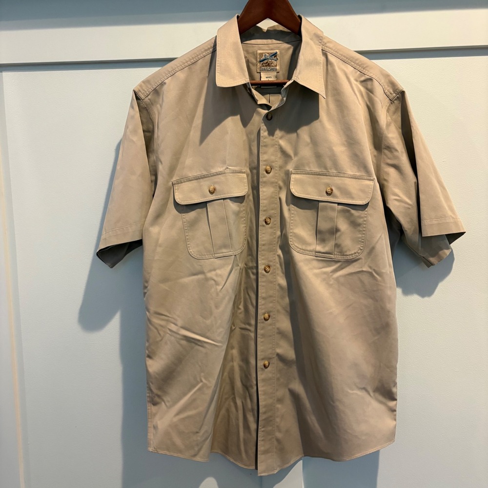 TravelSmith Button Down Large Khaki Short Sleeve Safari Utility Gorpcore Shirt